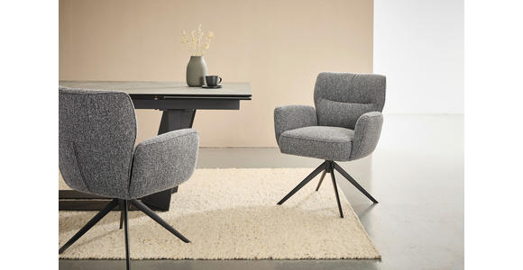 ARMLEHNSTUHL  , Stoffauswahl, Sitzfläche 360° drehbar, automatische Rückholfunktion  , Leinenoptik  ,  - Anthrazit/Schwarz, Design, Textil/Metall (67/86/68cm) - Novel