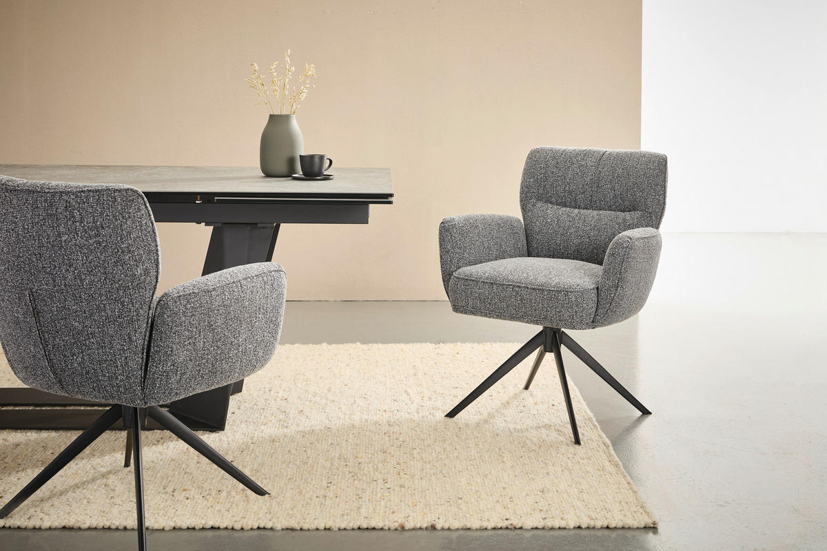 ARMLEHNSTUHL  in Eisen Leinenoptik  - Anthrazit/Schwarz, Design, Textil/Metall (67/86/68cm) - Novel