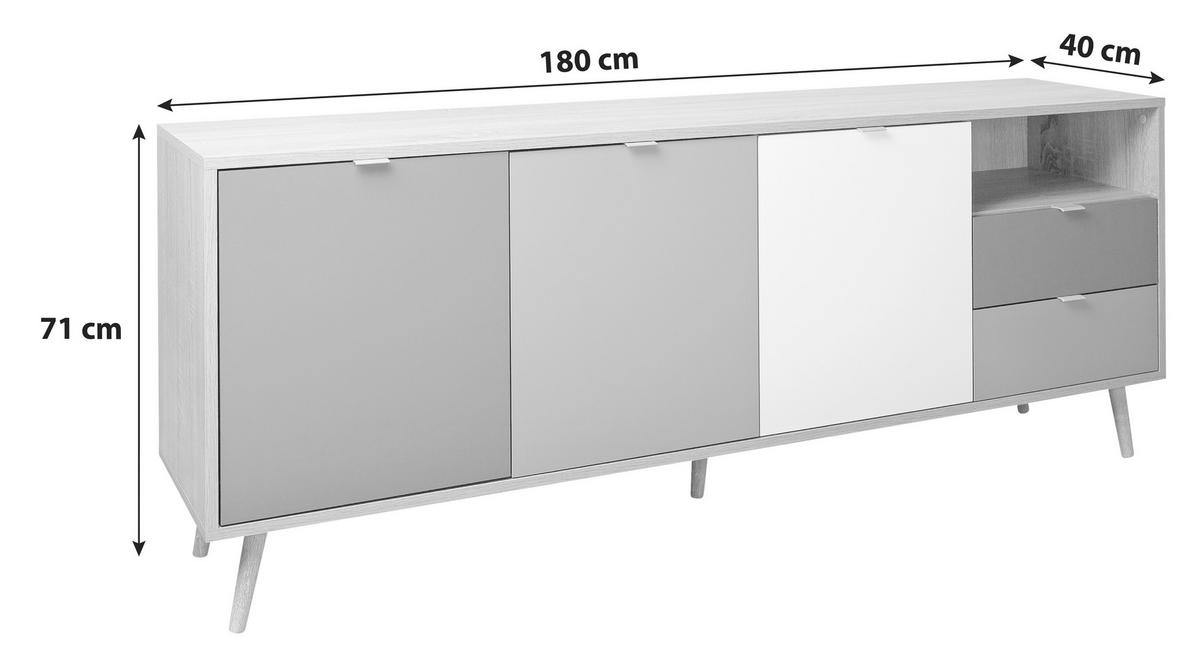 KOMODA, siva, bela, barve hrasta, barve petroleja  - barve petroleja/siva, Trend, leseni material (180/71/40cm) - MID.YOU