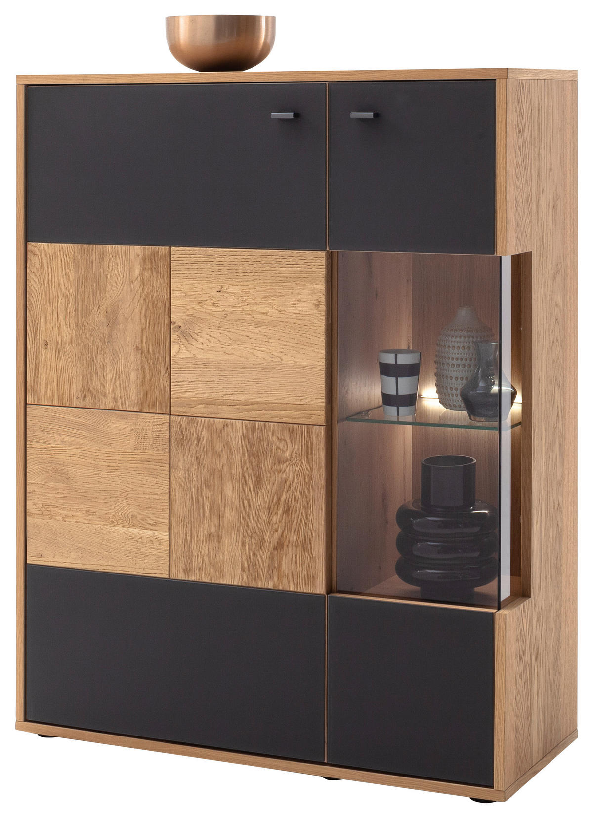 HIGHBOARD  in 94/120/37 cm  - Eiche Bianco/Anthrazit, Design, Glas/Holz (94/120/37cm) - MID.YOU