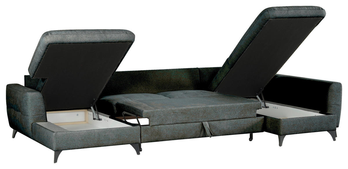 WOHNLANDSCHAFT Grau Chenille  - Schwarz/Grau, KONVENTIONELL, Textil/Metall (160/340/188cm) - Xora