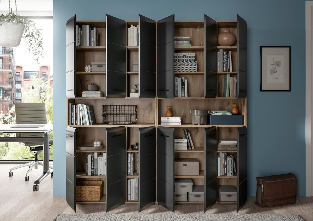 HOCHSCHRANK 180/185/30 cm  - Eiche dunkel/Schwarz, Basics, Holzwerkstoff/Kunststoff (180/185/30cm) - MID.YOU