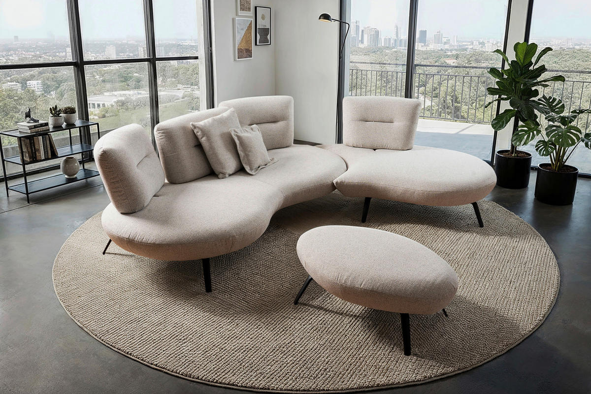 BIGSOFA Flachgewebe Beige  - Beige/Schwarz, Design, Textil/Metall (456/93/138cm) - Moderano