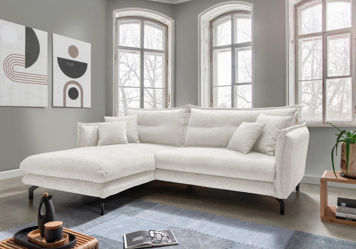 ECKSOFA in Velours Creme  180/255 cm  - Creme/Schwarz, Design, Textil/Metall (180/255cm) - Livetastic