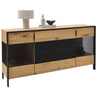 SIDEBOARD Graphitfarben, Eichefarben  184/91,4/44,6 cm  - Eichefarben/Graphitfarben, Natur, Glas/Holz (184/91,4/44,6cm) - Valdera