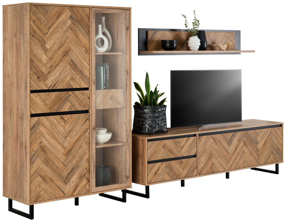 TV-ELEMENT - Eichefarben/Schwarz, KONVENTIONELL, Holzwerkstoff/Metall (186,4/53,8/42cm) - Hom`in