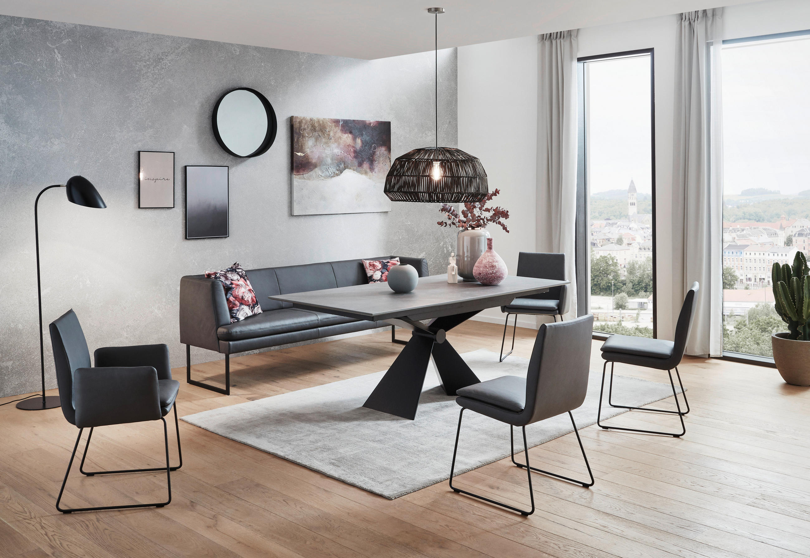 ESSTISCH in Metall, Keramik 180/90/77 cm  - Schwarz/Grau, Design, Keramik/Metall (180/90/77cm) - Dieter Knoll