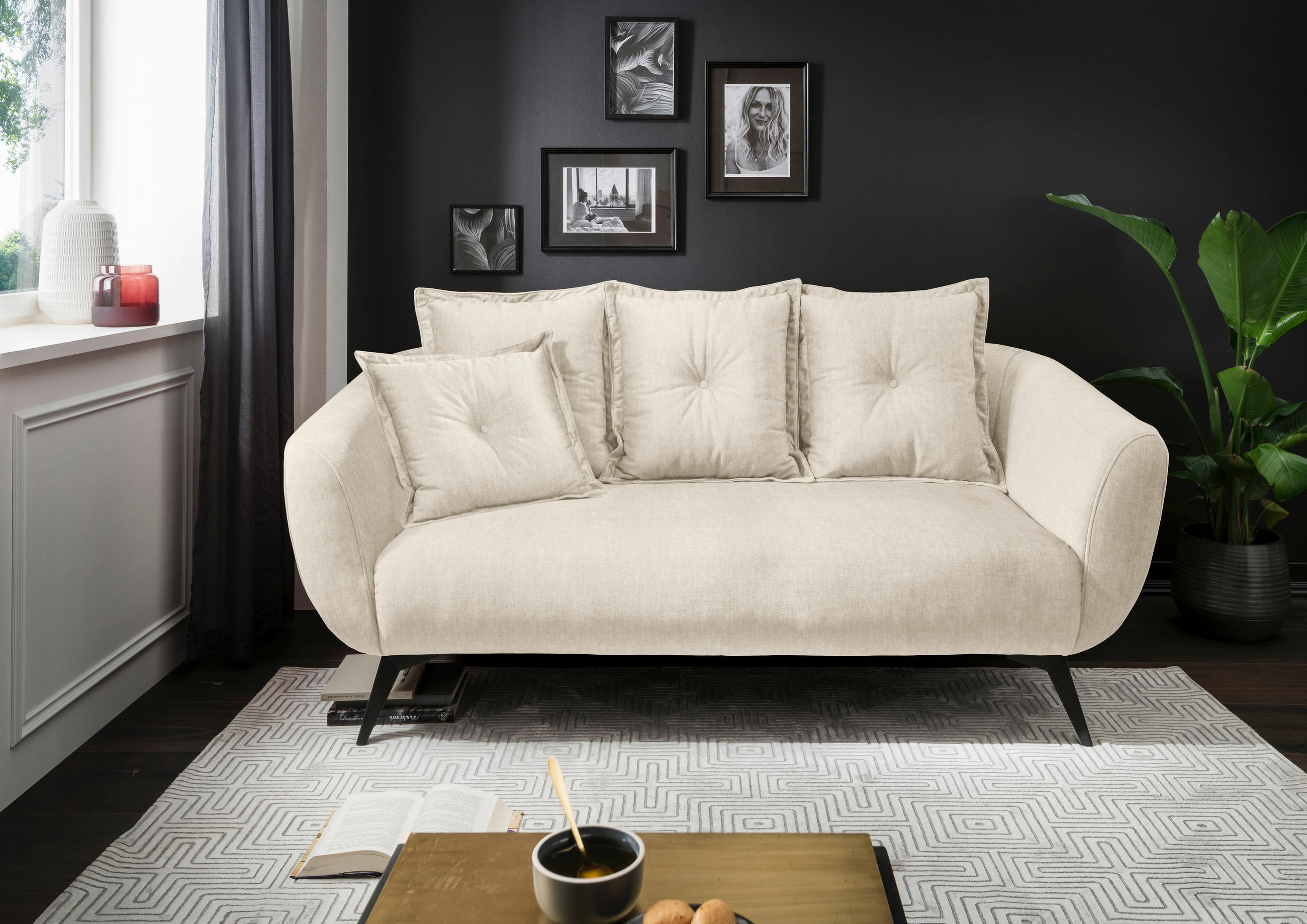 2,5-SITZER Velours Schwarz, Beige  - Beige/Schwarz, MODERN, Textil/Metall (196/94/103cm) - Livetastic