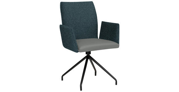 ARMLEHNSTUHL  , Stoffauswahl, Typenauswahl, Sitzfläche 360° drehbar  , Mikrofaser  ,  - Graublau/Schwarz, Design, Textil/Metall (60/91/60cm) - Moderano