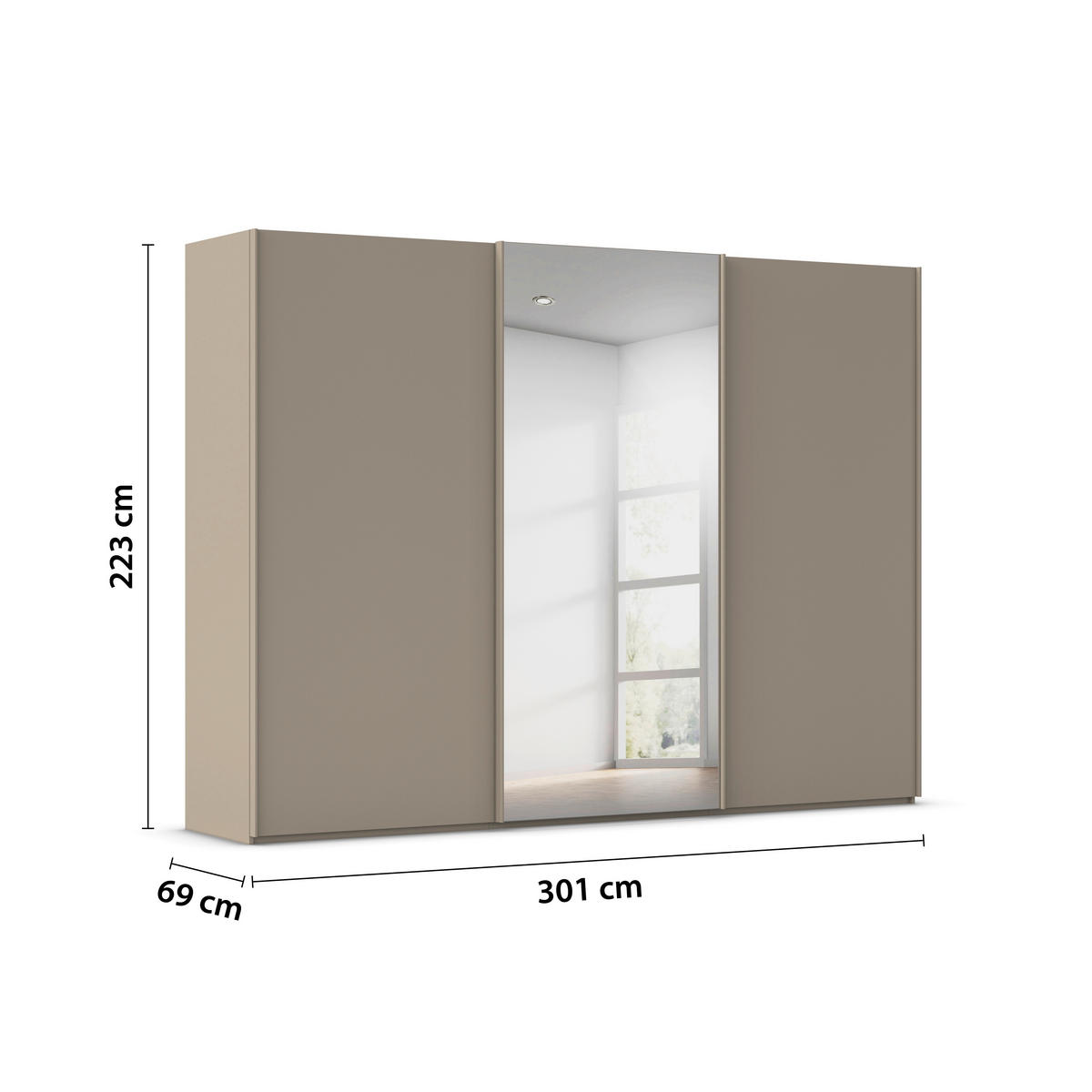 SCHWEBETÜRENSCHRANK 301/223/69 cm,  in Fango, 3 Tür(en)  - Fango, Basics, Glas/Holzwerkstoff (301/223/69cm) - Rauch Möbel