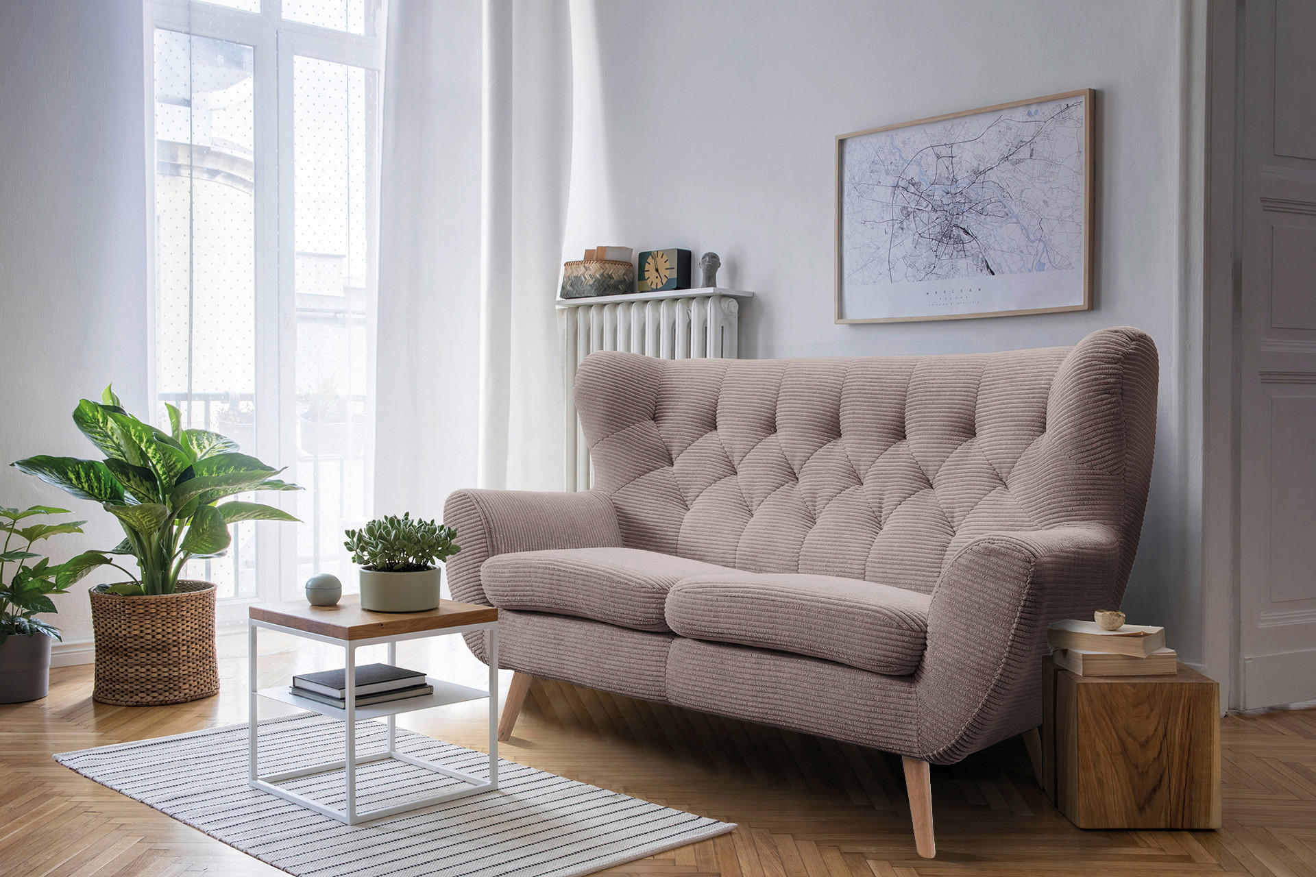 2-SITZER-SOFA in Cord Braun - Eichefarben/Braun, Design, Holz/Textil (137/101/95cm) - Stylife