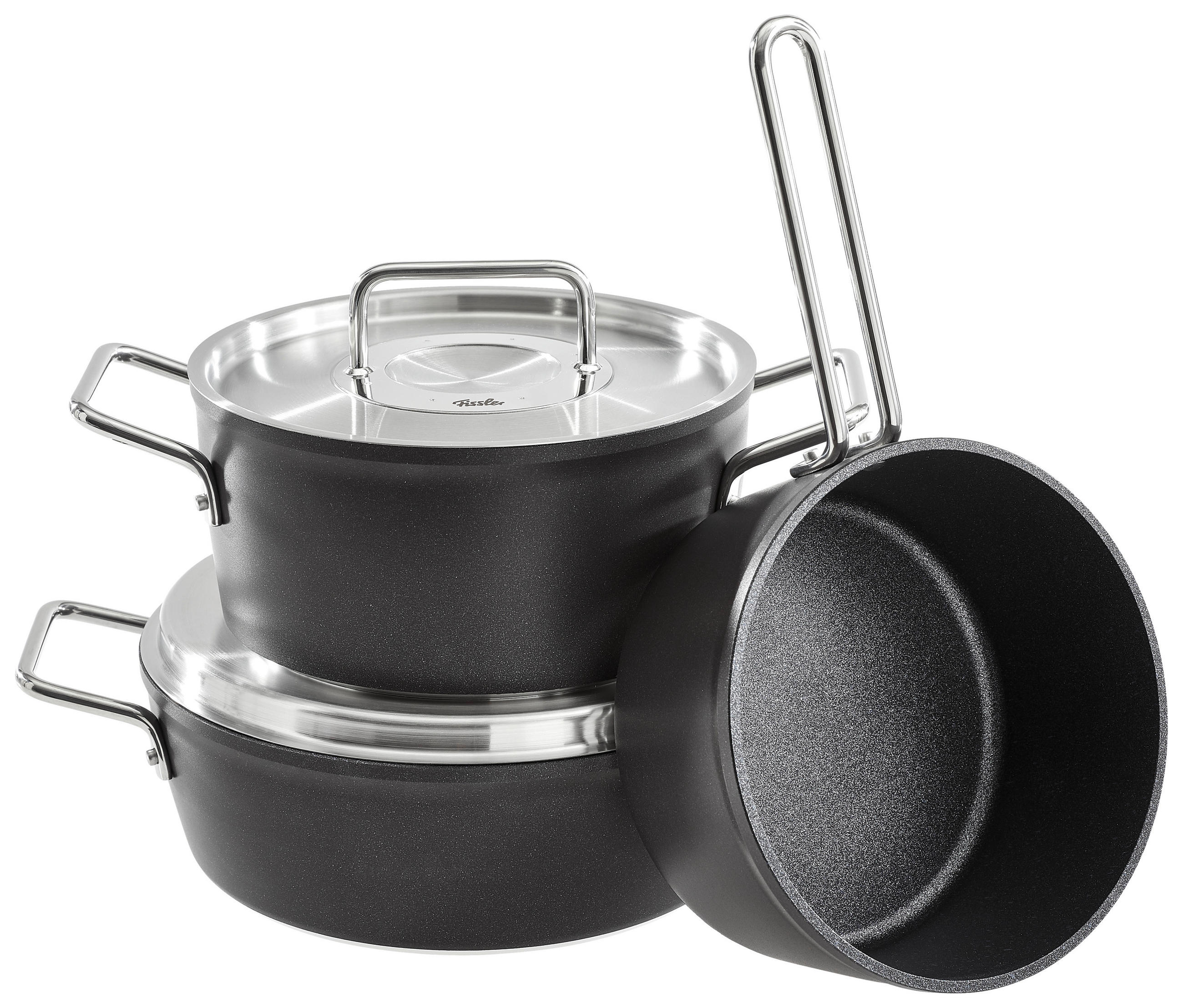 KOCHTOPFSET Adamant 3-teilig  - Schwarz, Basics, Metall - Fissler