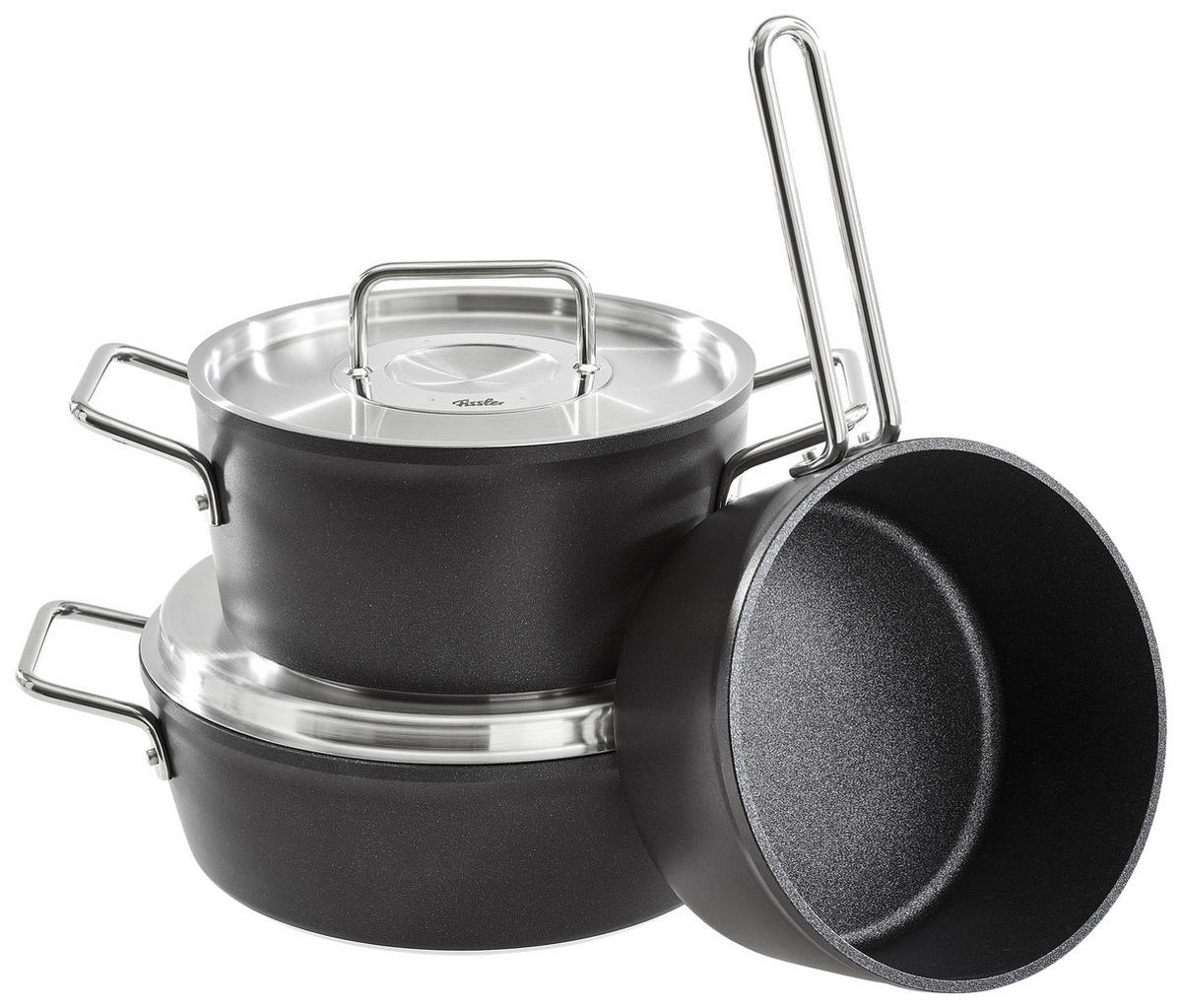 SADA HRNCŮ, 3dílné - černá, Basics, kov - Fissler