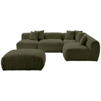 ECKSOFA inkl. Hocker in Flachgewebe, Teddystoff Olivgrün  - Olivgrün, Trend, Textil (300/215cm) - Livetastic