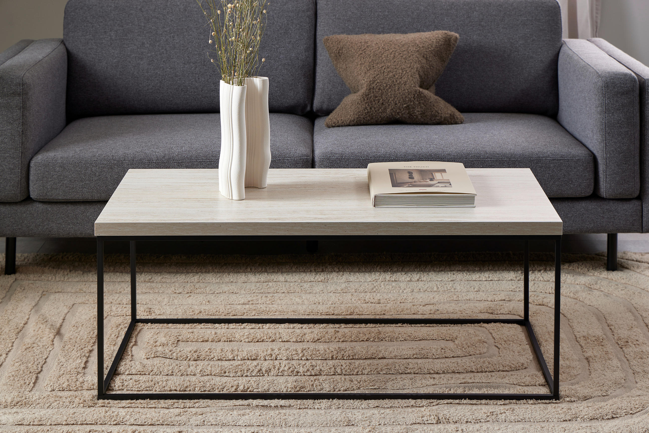 COUCHTISCH in Holz, Metall 110/55/45 cm  - Beige/Schwarz, Design, Holz/Metall (110/55/45cm) - MID.YOU