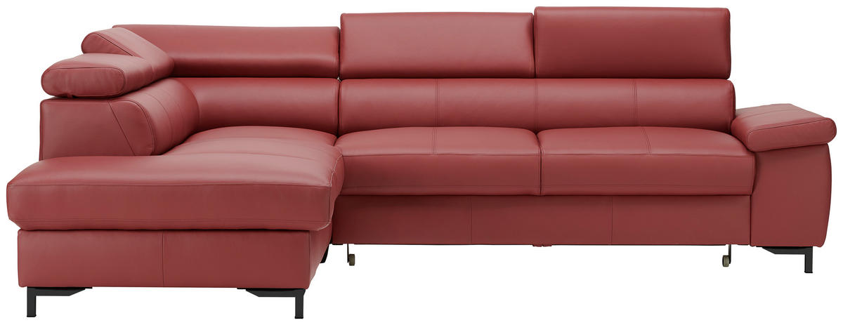 ECKSOFA in Echtleder Bordeaux  213/268 cm  - Bordeaux/Schwarz, Design, Leder/Metall (213/268cm) - Stylife