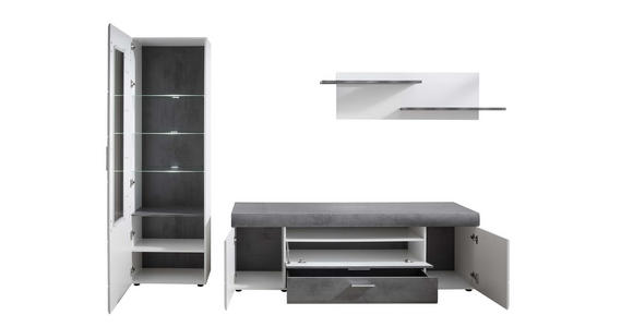 WOHNWAND  290/194/45 cm  in Grau, Weiß  - Silberfarben/Weiß, Design, Glas/Holzwerkstoff (290/194/45cm) - Xora