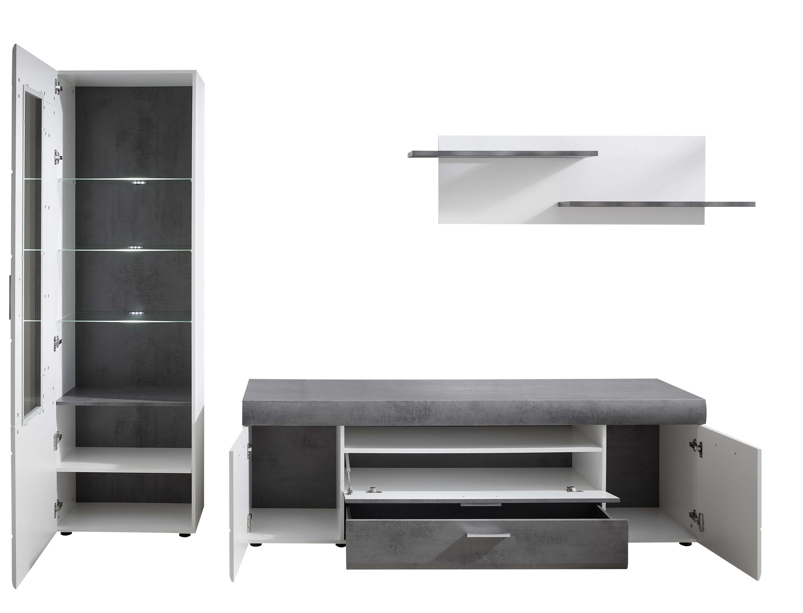 OBÝVACIA STENA, sivá, biela - sivá/biela, Design, kompozitné drevo/plast (290/194/45cm) - Xora