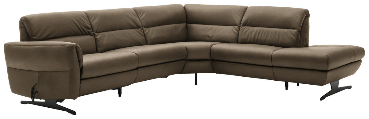 ECKSOFA Hellbraun Echtleder  - Hellbraun/Schwarz, Design, Leder/Metall (286/258cm) - Schöner Wohnen