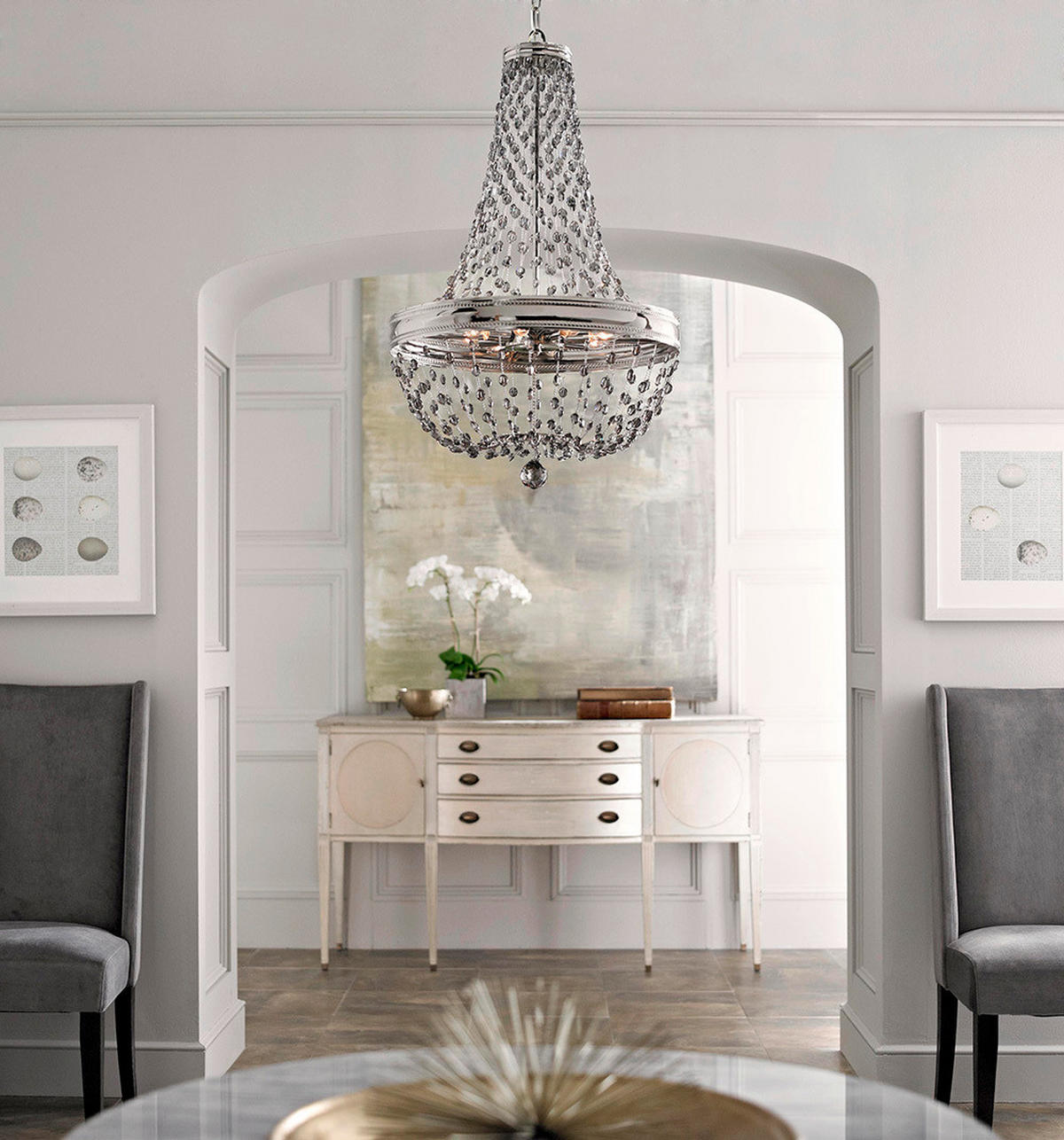 KRONLEUCHTER 53.6/94.5 cm    - Nickelfarben, Konventionell, Glas/Metall (53.6/94.5cm) - Elstead Lighting