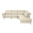 ECKSOFA in Echtleder Creme  - Creme/Alufarben, Design, Leder/Metall (271/242cm) - Cantus