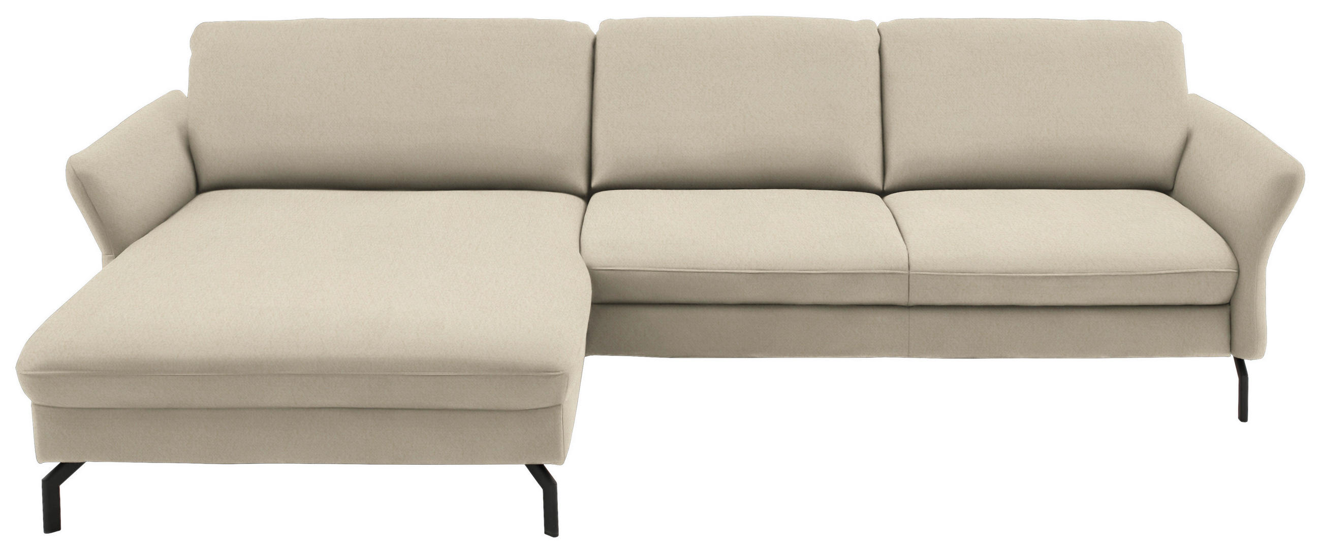 ECKSOFA in Velours Creme  - Creme/Schwarz, Design, Textil/Metall (179/306cm) - Beldomo System