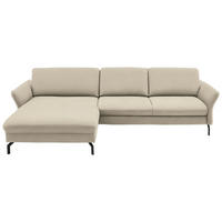 ECKSOFA in Velours Creme  - Creme/Schwarz, Design, Textil/Metall (179/306cm) - Beldomo System