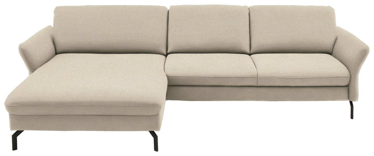 ECKSOFA in Velours Creme  - Creme/Schwarz, Design, Textil/Metall (179/306cm) - Beldomo System