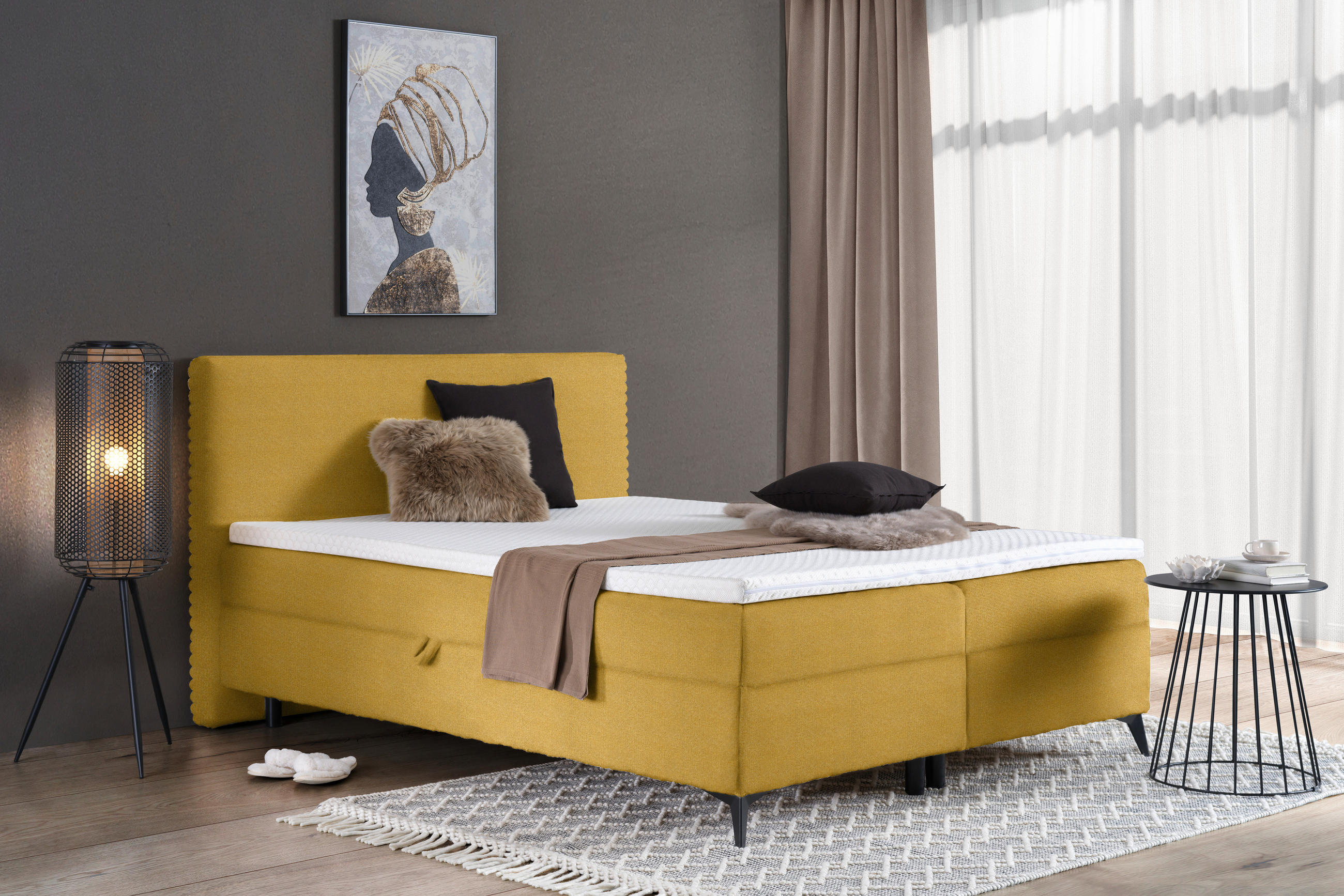 BOXBETT 180/200 cm  in Currygelb  - Currygelb/Schwarz, Design, Holz/Holzwerkstoff (180/200cm) - Xora