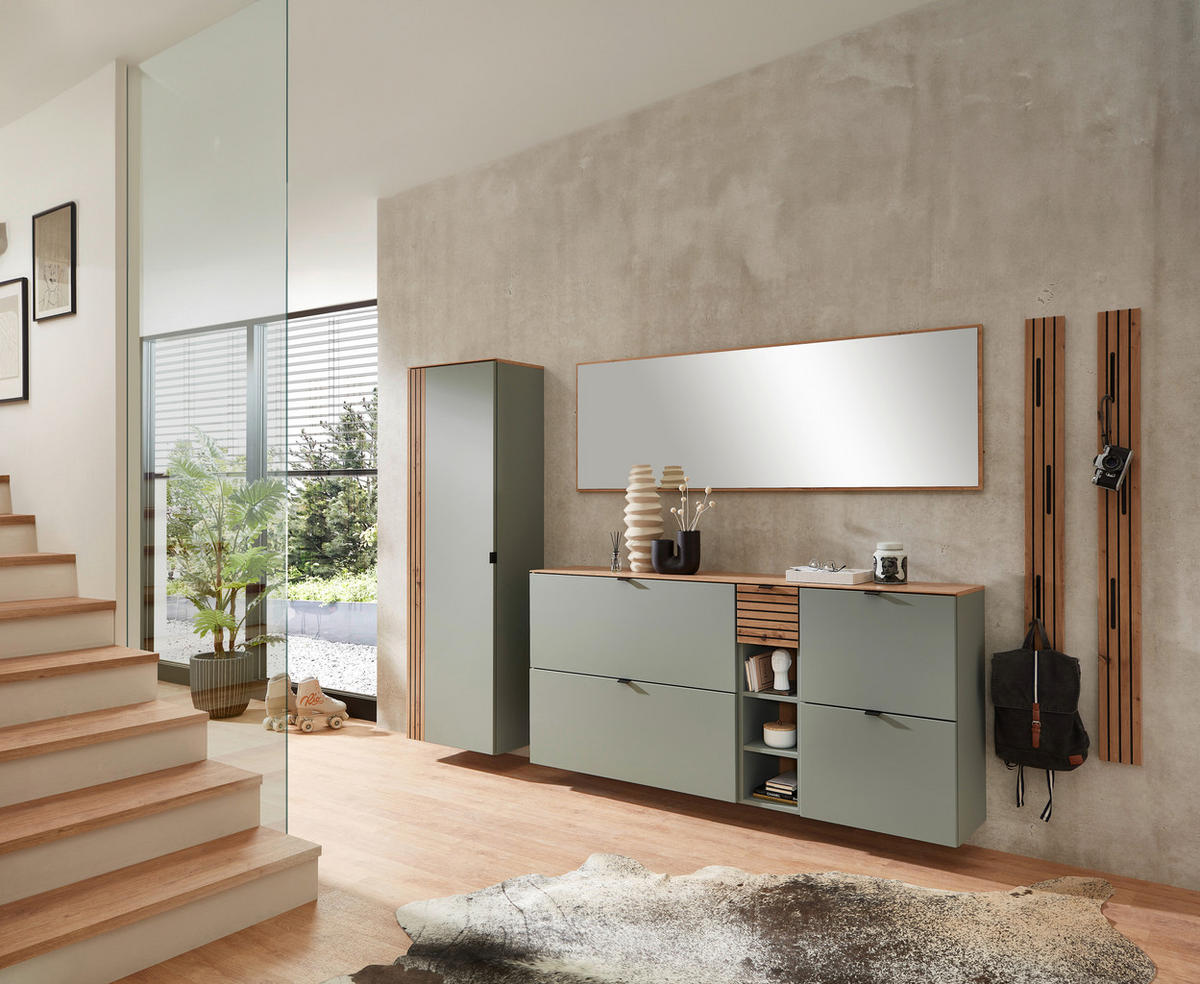 PREDSOBA žajbljevo zelena, hrast artisan - hrast artisan/žajbljevo zelena, Design, leseni material (261/179/37cm) - Voleo