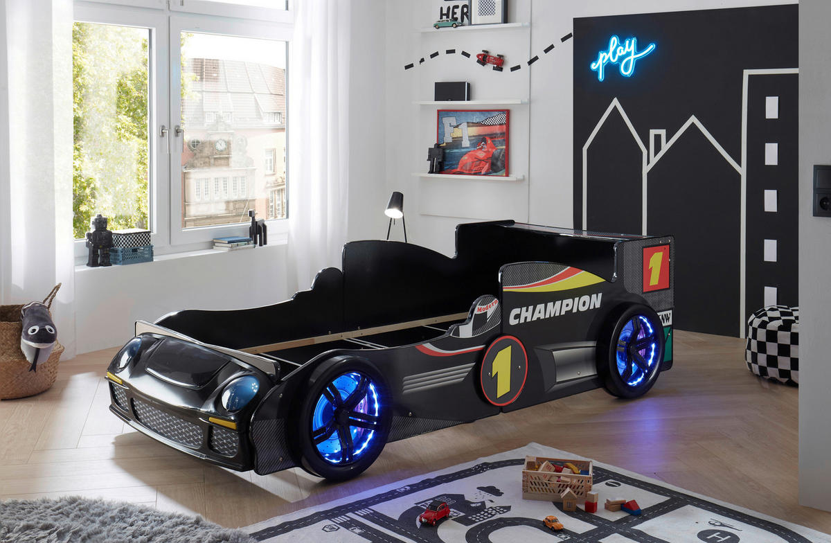 AUTOBETT 90/200 cm Schwarz Hochglanz  - noir haute brillance, Modern, matière synthétique/matériau de bois (90/200cm) - MID.YOU