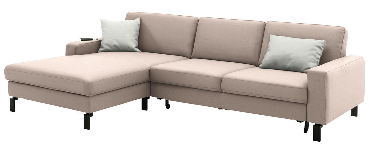 ECKSOFA  in Cord Taupe Rücken echt, Sitztiefenverstellung  185/298 cm  - Taupe/Schwarz, Design, Textil/Metall (185/298cm) - Pure Home Lifestyle