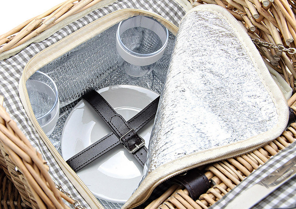 PICKNICKKORB FÜR 2 PERSONEN - Hellbraun, Basics, Holz/Textil (51/35/29cm)