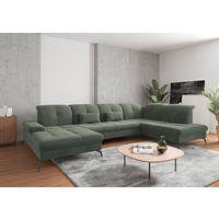 WOHNLANDSCHAFT Grün Flachgewebe  - Schwarz/Grün, KONVENTIONELL, Textil/Metall (185/357/231cm) - Sit & More