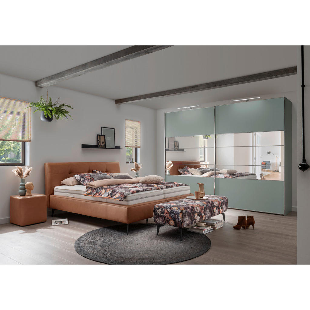 Thumbnail - Beldomo - Sleep Polsterbett, Braun, Cognac, Textil, H2 + H3, Höhe ca. 24 cm, 180x200 cm, Goldenes M, Made in EU, Härtegr...