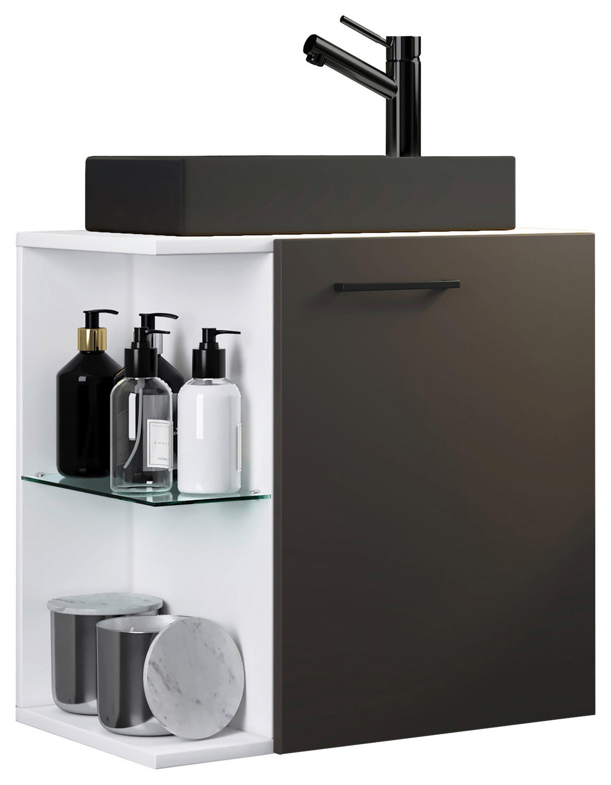 TVÄTTSTÄLL MED KOMMOD 52 cm  - vit/svart, Modern, trämaterial/glas (52cm) - MID.YOU