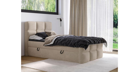BOXBETT 120/200 cm,  in Taupe, gepolstertes Kopfteil, Bettkasten, Topper, H3 = fest  - Taupe/Schwarz, Design, Holzwerkstoff/Kunststoff (120/200cm) - Xora
