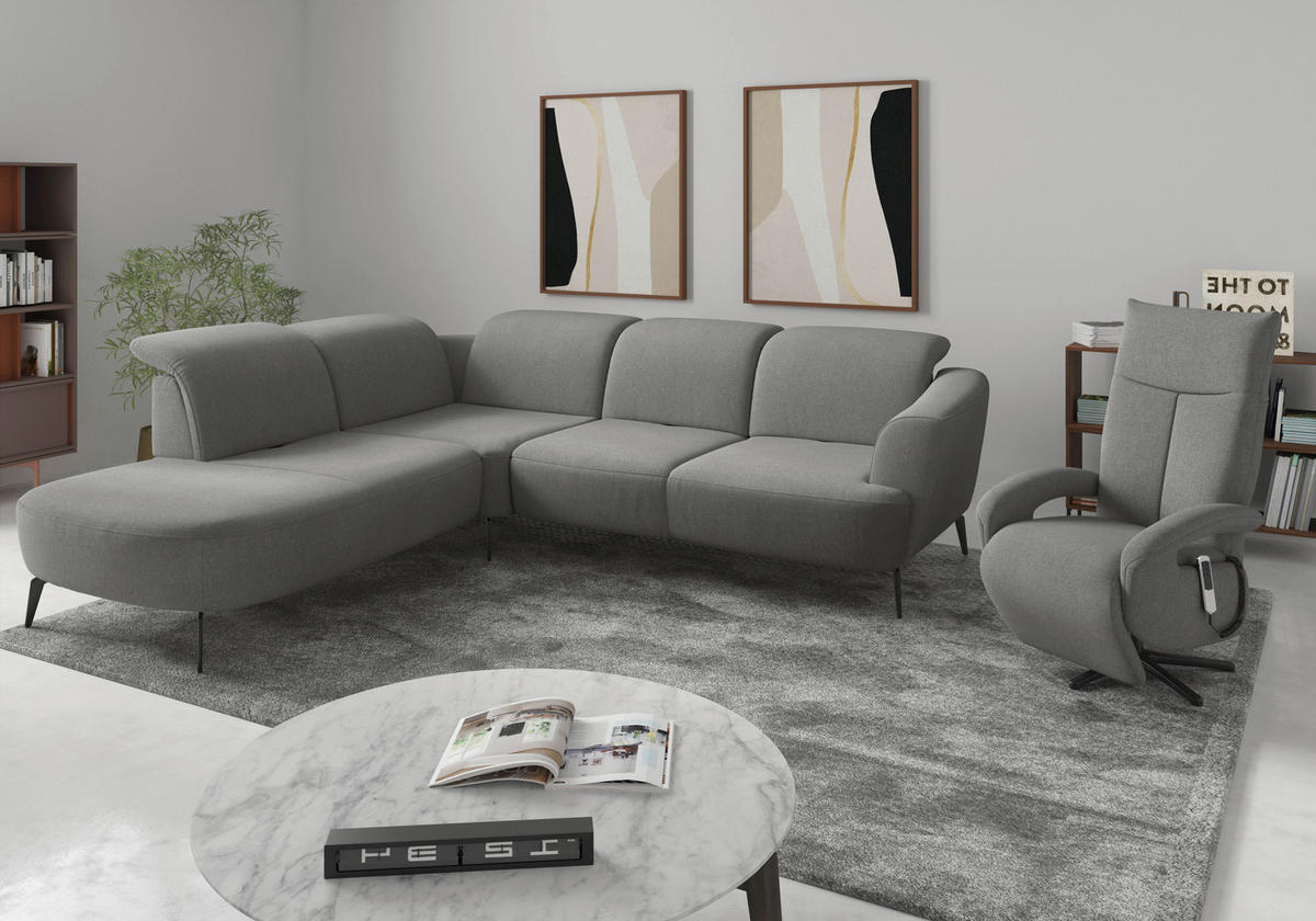 ECKSOFA in Mikrofaser Grau  - Schwarz/Grau, Konventionell, Textil/Metall (267/300cm) - Sit & More