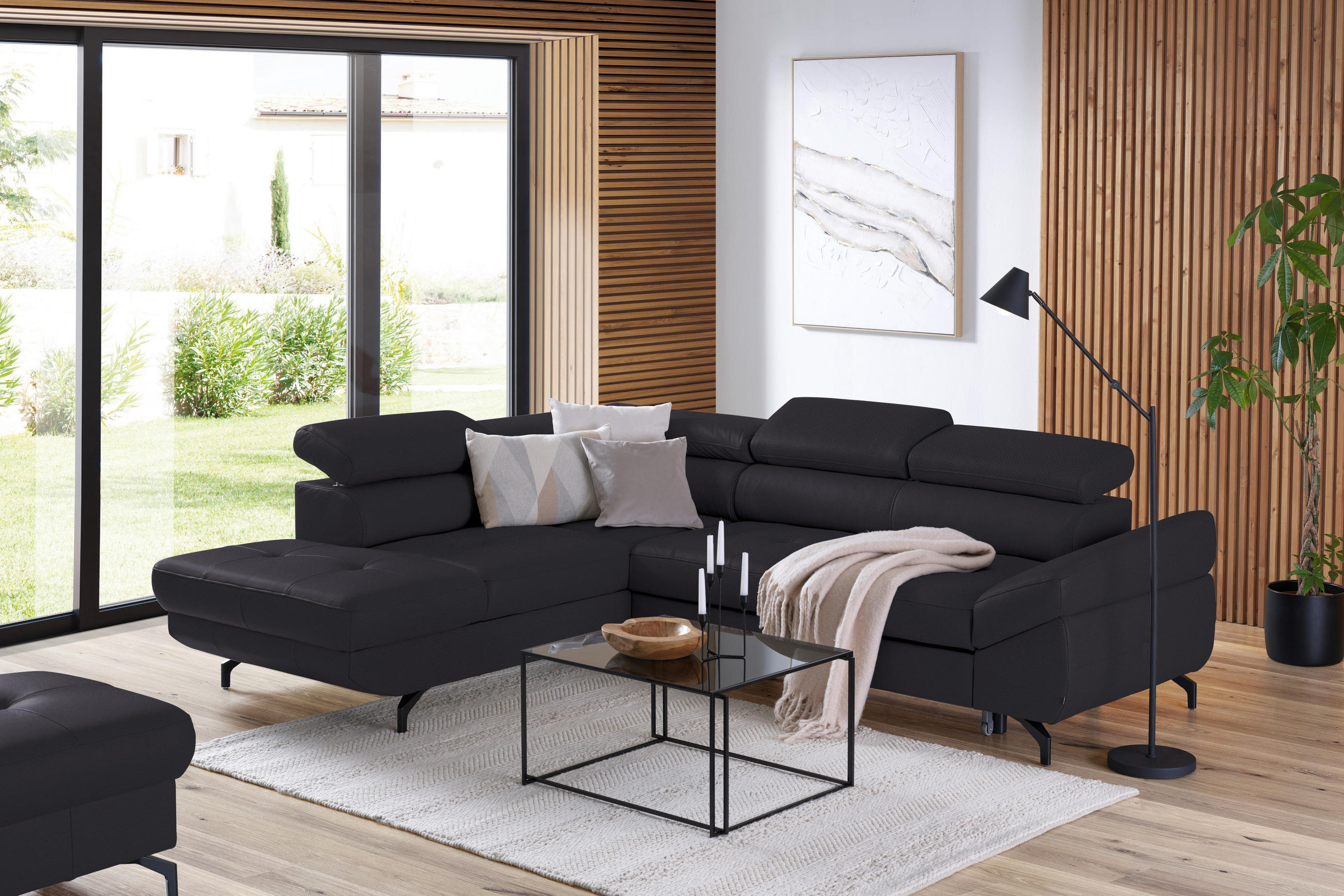 ECKSOFA in Echtleder Dunkelbraun  - Dunkelbraun/Schwarz, Design, Leder/Metall (220/270cm) - Novel