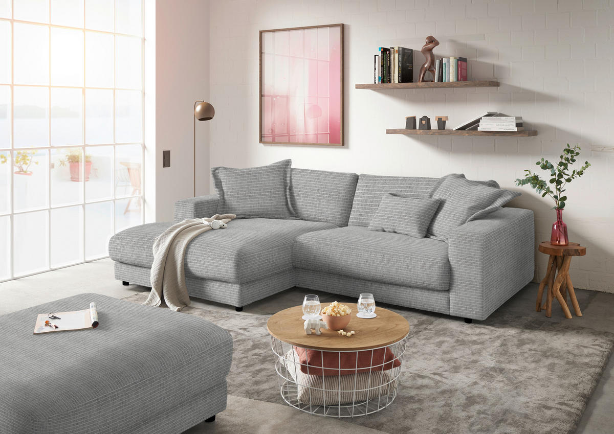 ECKSOFA in Chenille Grau  - Schwarz/Grau, Design, Kunststoff/Textil (190/270cm) - Lomoco