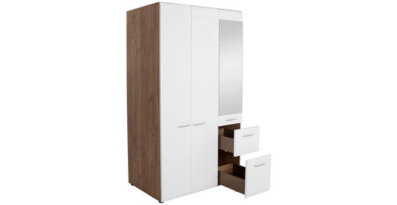 Drehtürenschrank mit Spiegel 120cm Avensis New, Weiß Dekor - Eichefarben/Weiß, KONVENTIONELL, Holzwerkstoff (120/205,7/60cm) - Luca Bessoni