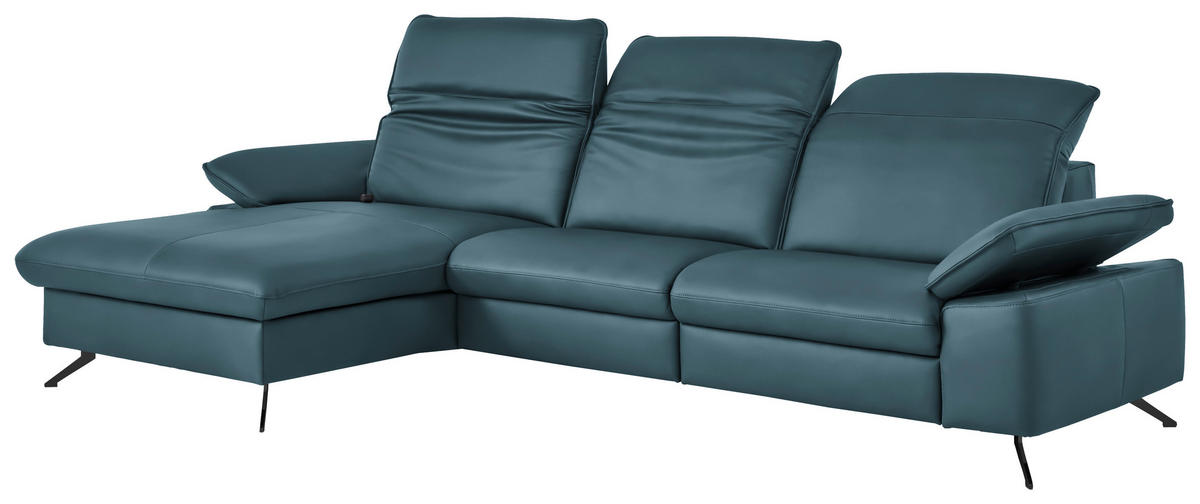 ECKSOFA  Echtleder Blau  - Blau/Schwarz, Design, Leder/Metall (169/307cm) - Beldomo Premium