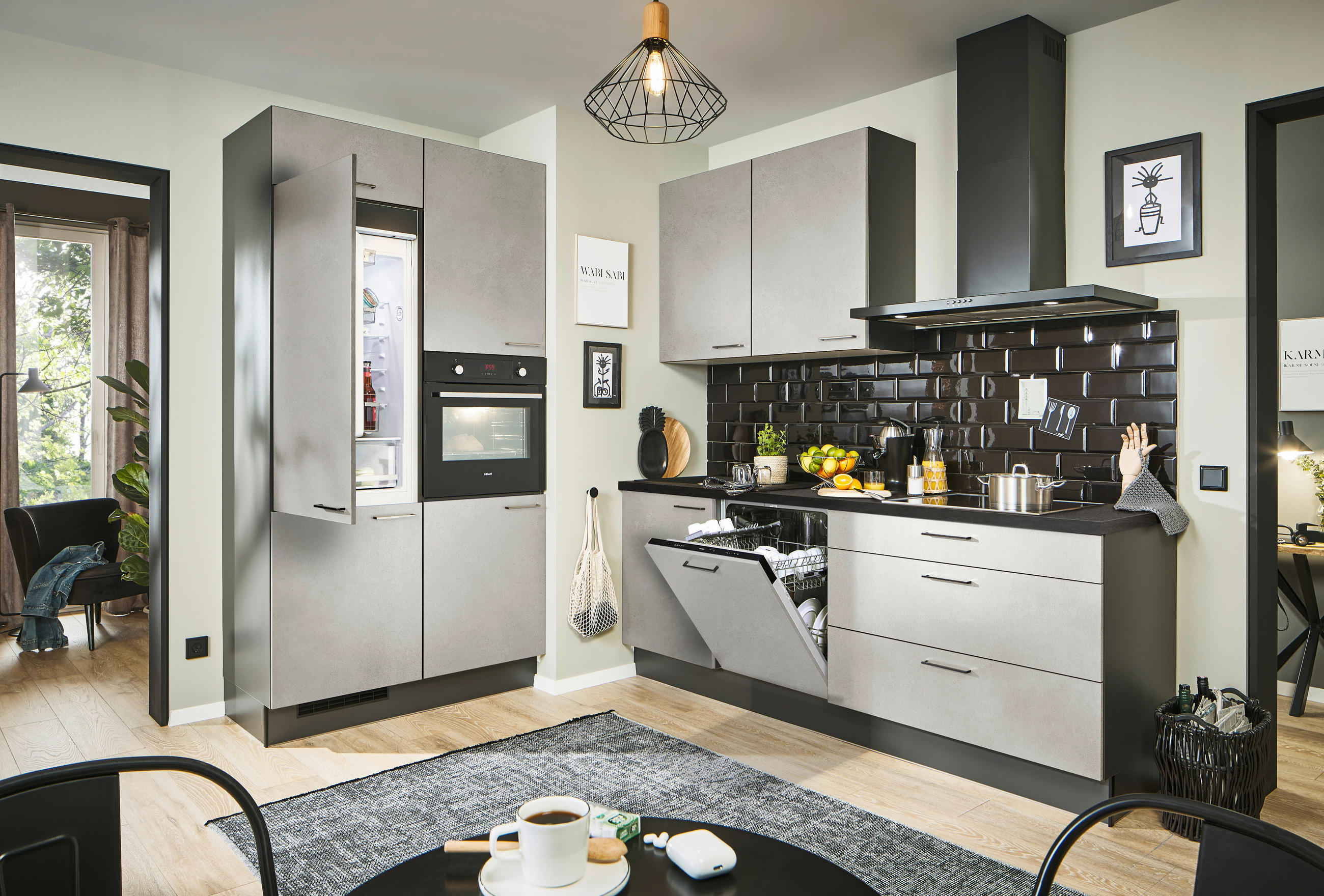 ECKKÜCHE 120/220 cm  in Sandfarben, Graphitfarben, Schwarz  - Sandfarben/Chromfarben, Design, Holzwerkstoff/Metall (120/220cm) - Xora