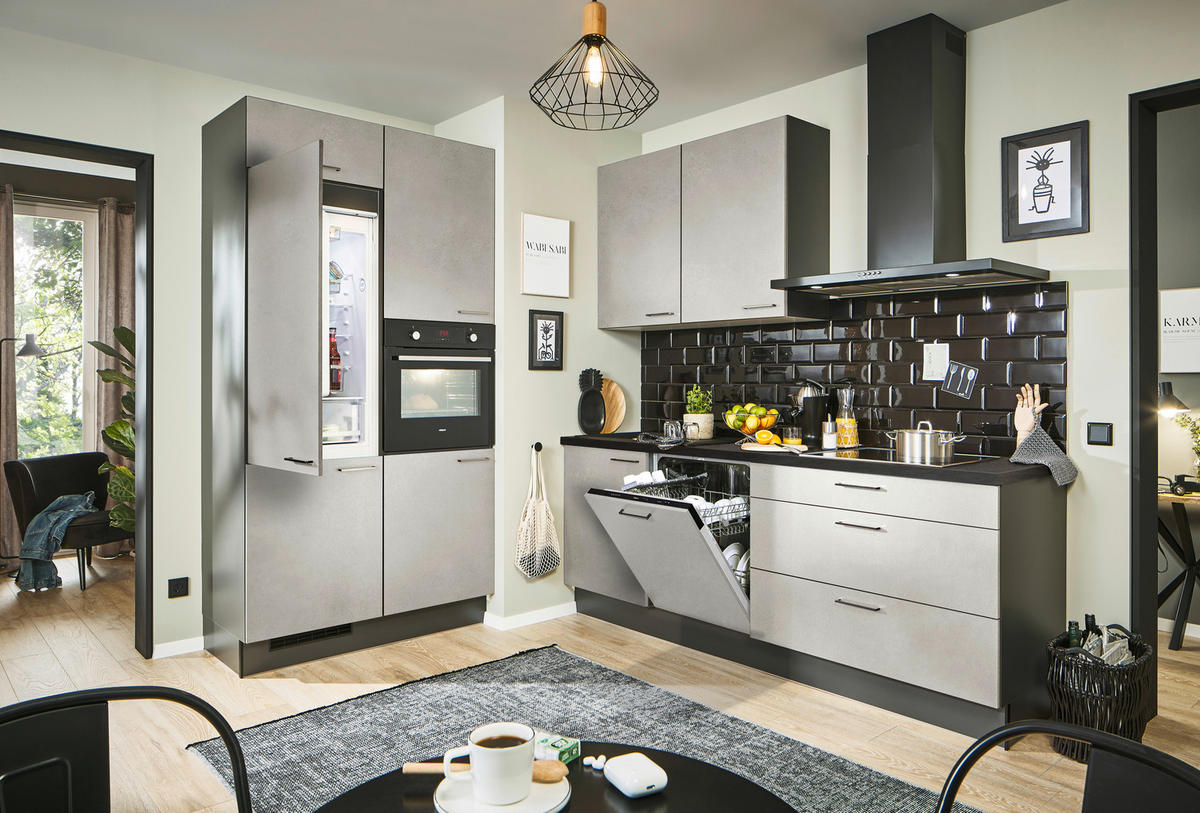 ECKKÜCHE 120/220 cm  in Sandfarben, Graphitfarben, Schwarz  - Sandfarben/Chromfarben, Design, Holzwerkstoff/Metall (120/220cm) - Xora