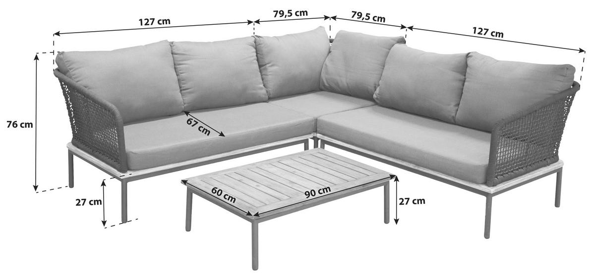 LOUNGEGARNITUR   90/60/27 cm  - Schwarz, KONVENTIONELL, Kunststoff (90/60/27cm) - Gardenson