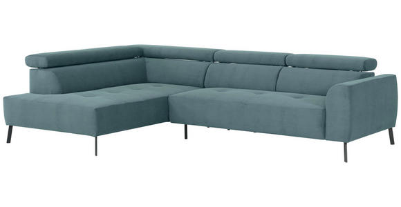 ECKSOFA Türkis Feincord - Türkis/Schwarz, Design, Textil/Metall (205/280cm) - Xora