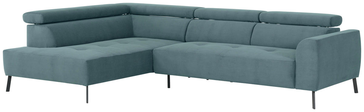 ECKSOFA in Feincord Türkis  - Türkis/Schwarz, Design, Textil/Metall (205/280cm) - MID.YOU