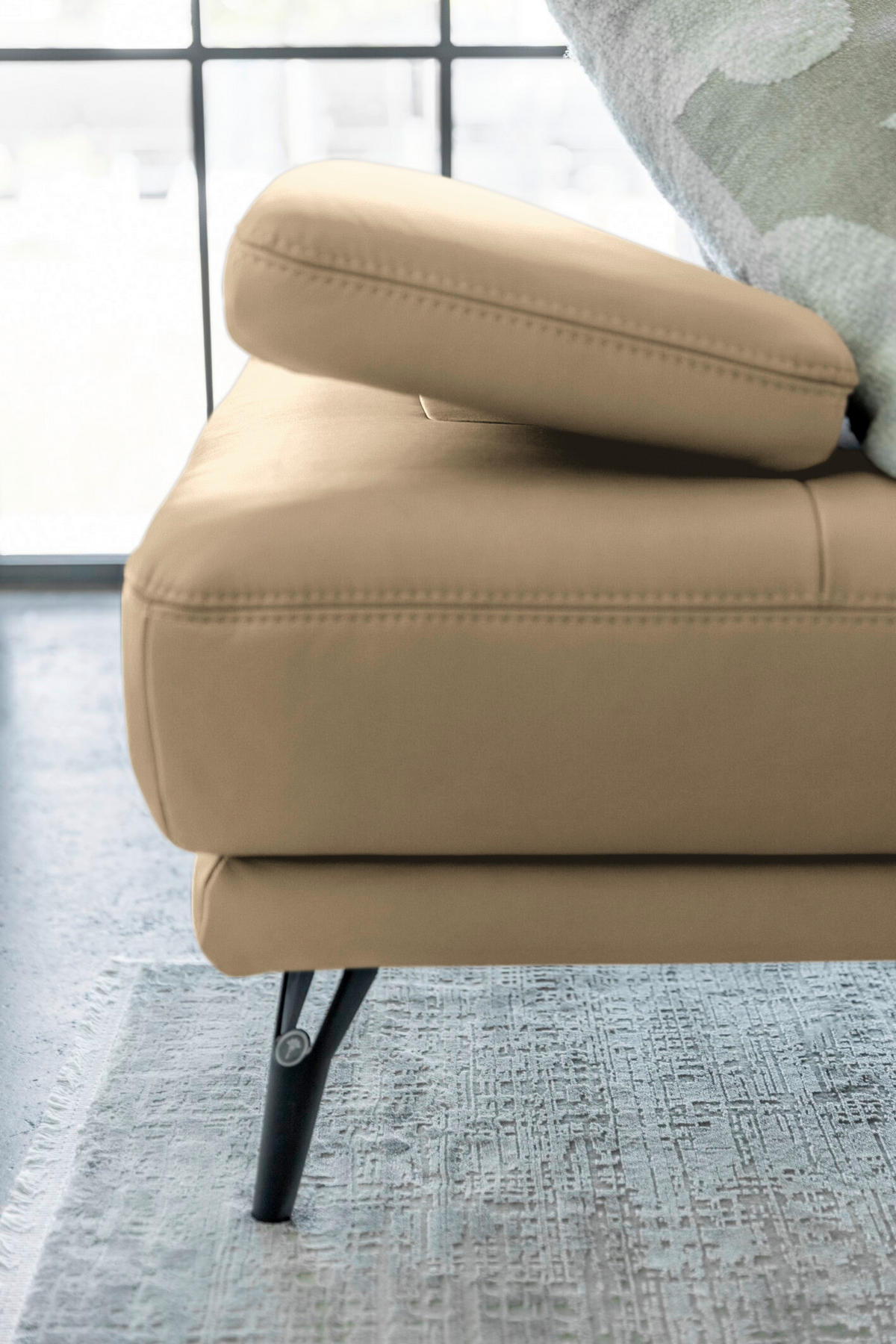 ECKSOFA Echtleder Sandfarben  - Sandfarben/Schwarz, Konventionell, Leder/Metall (180/301cm) - Joop!
