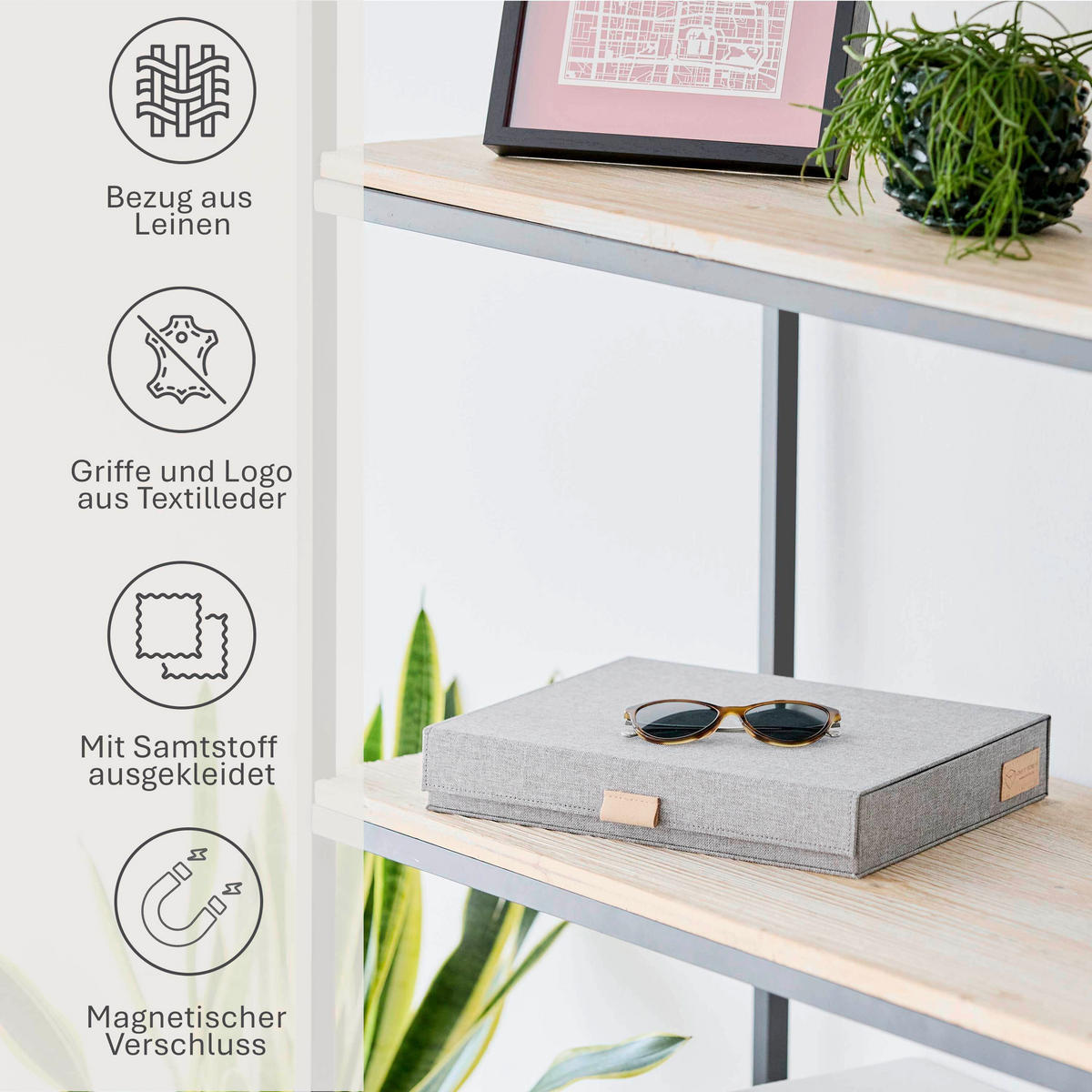 BRILLENBOX - Hellgrau, Basics, Karton/Textil (32/25/5,5cm) - Store It