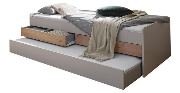 AUSZIEHBETT 120/200 cm in Eichefarben, Hellgrau - Eichefarben/Hellgrau, KONVENTIONELL, Holzwerkstoff/Kunststoff (120/200cm) - Venda